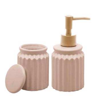 Imagem de Kit Banheiro 2 peças Stripes Nude e Dourado Fineza