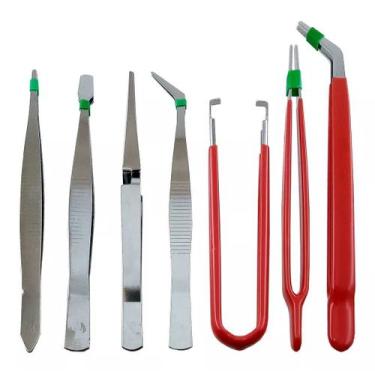 Imagem de Kit Pinças de Precisão Niquel e Vermelho com 7 unidades - LNS