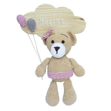 Imagem de Porta Maternidade Nuvem Ursinha de Saia Rosa  com Bexigas Quarto Bebê 