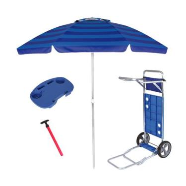 Imagem de Kit Praia Guarda Sol 2,4m Carrinho Com Avanço Alumínio Mesinha Para Ca