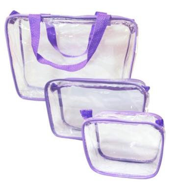 Imagem de Kit com 3 necessaire TAMANHOS DIFERENTES transparente LILÁS - Gii Mato