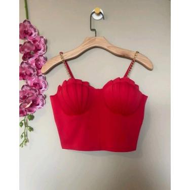 Imagem de Cropped Cropt Modelo sereia alça corrente bojo ostra Top Tendencia - M