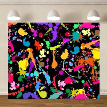 Imagem de ChloropLastid Pano de fundo de grafite colorido com respingos de tinta 3 x 2,4 m Neno que brilha no escuro retrô anos 80 anos 90 para fotografia, festa de néon, decoração de arte de aniversário,