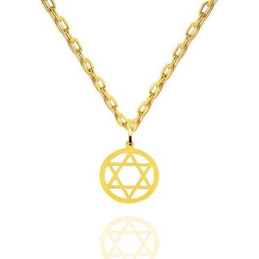 Imagem de Corrente Masculina + Pingente Estrela Davi Ouro 18k - AGAPRIME JÓIAS