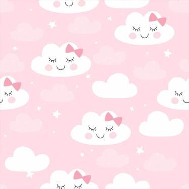 Imagem de Papel de Parede Decorativo Baby Cute Nuvens Brancas e Fundo Rosa Para 