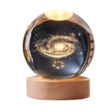Imagem de Luminária De Mesa Bola De Cristal 3d Base Madeira Decorativa - Arkad H