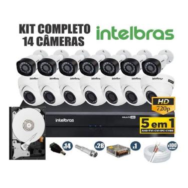 Imagem de Kit CFTV Intelbras Completo 14 Câmeras AHD 720P DVR 16 Canais C/Hd