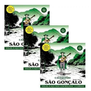 Imagem de Kit 3 encordoamentos para cavaco são gonçalo níquel com bolinha tensão