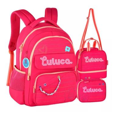 Imagem de Kit Mochila Luluca Escolar Lancheira E Estojo LU24610 Rosa