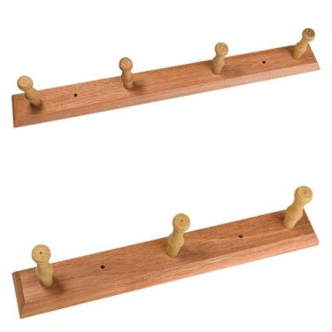 Imagem de Kit 2 Cabides de madeira com 4 pinos e com 3 pinos parede - Edal