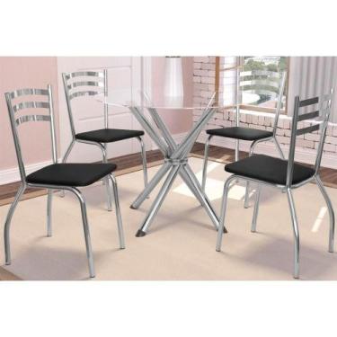 Imagem de Sala de Jantar Completa Volga c/ Tampo de Vidro 95cm e 4 Cadeiras Port