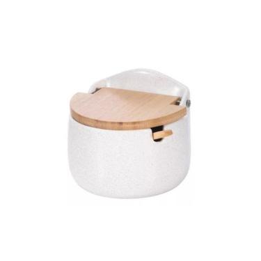 Imagem de Saleiro Em Cerâmica Com Tampa E Colher De Bambu - Jolitex, Branco