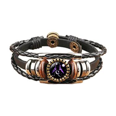 Imagem de COLORFUL BLING 12 pulseiras de couro da constelação do zodíaco, corda trançada multicamadas, cristal de vidro, punho tecido à mão para mulheres e homens, joias punk rock, 7 9 inch, Couro Vidro Cristal