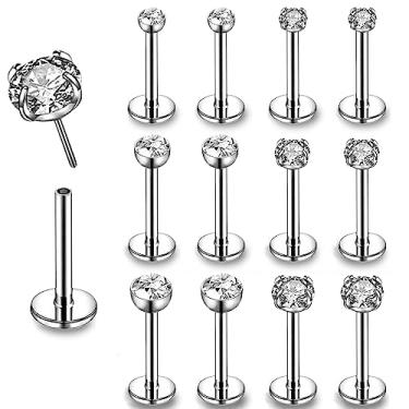 Imagem de ZS 12 peças de anéis de lábio pushin de 16G, joia de piercing de medusa de aço inoxidável, 2 mm, 3 mm, 4 mm, zircônia cúbica, piercing labret Monroe para mulheres e homens, Aço inoxidável, Zircônia cúbica