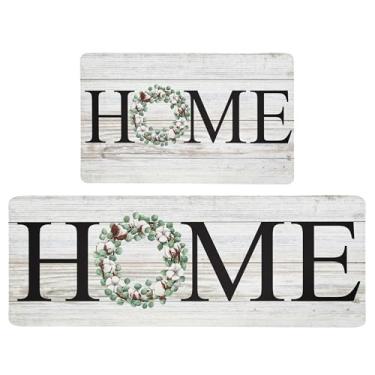 Imagem de Qahing Tapetes de Cozinha de Fazenda, Tapetes de Cozinha Acolchoados Antifadiga, Conjunto de 2 Peças, Tapetes de Cozinha Antiderrapantes para Piso, Tapetes de Cozinha de Espuma Vis (17,3X28+17,3X47-0