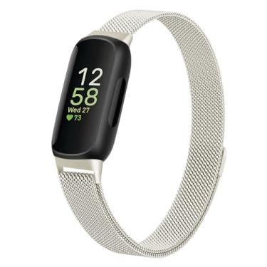 Imagem de JKD Pulseira de metal compatível com Fitbit Inspire 3 para mulheres e homens, pulseira de aço inoxidável magnética de substituição para Fitbit Inspire 3 Fitness Tracker, Starlight