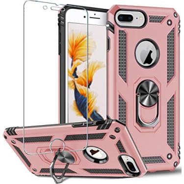 Imagem de Folmeikat Capa de celular compatível com iPhone 8 Plus, iPhone 7 Plus, iPhone 6s Plus/6 Plus, protetor de tela, anel de metal giratório de 360 graus, canto reforçado com absorção de choque, 5,5