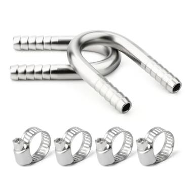 Imagem de TAISHER 2 peças de aço inoxidável 304 1/10.2 cm x 1/10.2 cm acessórios de farpa de mangueira, emenda de junta em forma de U para combustível/ar/lquid/gás com 4 peças de braçadeira de mangueira