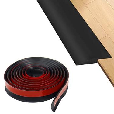 Imagem de Tira de transição de borracha de piso autoadesiva de tapete para azulejo Faixa de acabamento de borda para transições de limite com altura inferior a 5 mm/0,2 pol (preto, 16,4 pés)