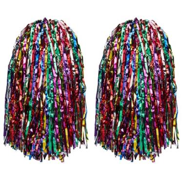 Imagem de CREATCABIN 2 pompons de líder de torcida azul metálico para líderes de torcida com alça de bastão pompons de torcida para adultos torcendo espírito esportivo festa dança palco celebração 12,6 x 16,69