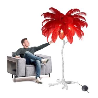 Imagem de Luminária de chão, lâmpadas de piso de penas, lâmpadas de chão modernas de resina, lâmpadas de LED 3 tons, lâmpada de pé regulável, interruptor de pé, lâmpada de leitura para quarto - presente