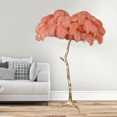 Imagem de Luminária de chão moderna para decoração de sala de estar e quarto, luminária de chão de penas de avestruz com abajur dourado corpo alto luz de pé para sala de estar, decoração de escritório em casa