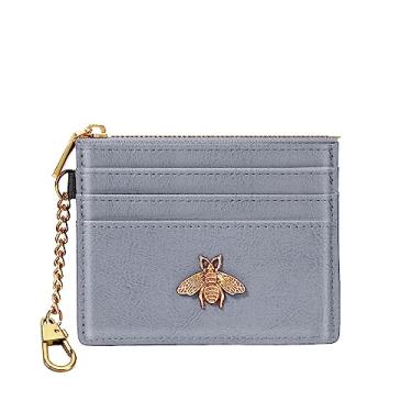 Imagem de SEAVILIA Porta-cartões carteira feminina com janela de identificação RFID porta-moedas, presentes de abelha, carteira pequena minimalista, Azul, Minimalista