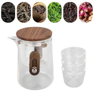 Imagem de Conjunto de Bule de Vidro Com 3 Xícaras de chá, Bule de Vidro Com Infusor Com Saco de Armazenamento de Forro de Copos Bule de Chaleira Vintage de Pequena Capacidade para Folhas