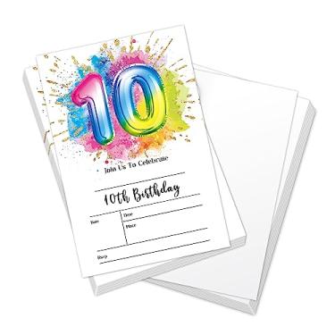 Imagem de Qssfdgg Convites de aniversário de 10 anos tie dye para crianças, cartões de convites de festa de balão tie dye para meninos e meninas, lembrancinhas de festa de aniversário, suprimentos para convites