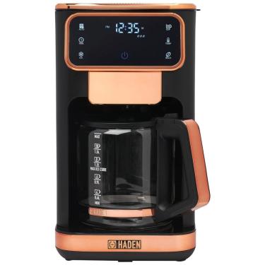 Imagem de Cafeteira 12 Xícaras para Café Quente ou Gelado com Relógio Programável, 110V 1100W, Haden Dual Brew, Preto e Cobre