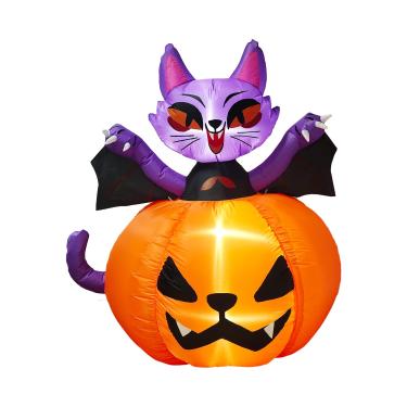 Imagem de 5FT Halloween Infláveis Abóbora Assustadora com Gato LED Blow Up Terror Adereços Infláveis Com Estacas Fixas Amarras para Decoração de Festa de Jardim ao Ar Livre type1