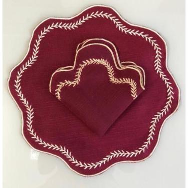 Imagem de Kit Conjunto Sousplat Jogo Americano Bordado Com Guardanapo Para 3 lug