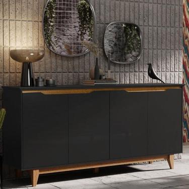 Imagem de Aparador Buffet Sala Flow Com 4 Portas Pés Madeira Maciça Preto/freijo Preto/freijo