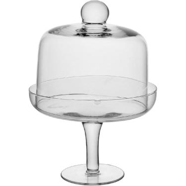 Imagem de PRATO BOLO BOLEIRA REDONDO COM PÉ HOME&CO COM TAMPA VIDRO 15x18x18cm TRANSPARENTE