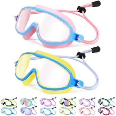 Imagem de Vvinca Máscara de natação infantil com alça elástica, visão ampla, antirembaciamento, UV, sem vazamento, óculos de piscina para crianças de 3 a 14 anos, meninas e meninos