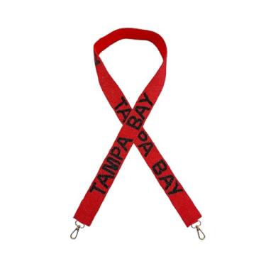 Imagem de Lashicorn Tampa Bay Red Beaded Purse Strap Black Letters 124.5 cm Comprimento Pro Football Stadium Bolsa transparente Buccaneer Gold Hardware Sports Division South, Preto, vermelho, 49"