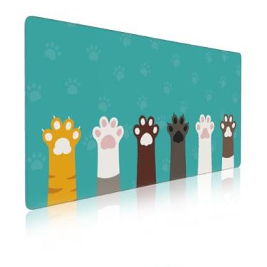 Imagem de Tapete de rato de pata de gato, tapete de mesa para jogos, pata de cachorro, tapete de mesa de tecido suave para controle de fluidos, base de borracha antiderrapante ultra estável, bordas costuradas