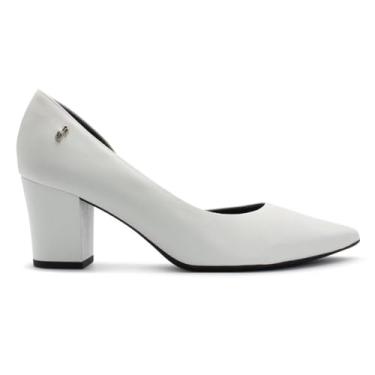 Imagem de Scarpin Usaflex Feminino Em Couro Salto Bloco Bico Fino Detalhe Costura Branco Al4105005 37