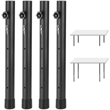 Imagem de QWORK Extensores de perna de mesa ajustáveis para mesas dobráveis, 4 peças, aço durável, pés de borracha antiderrapante, várias alturas