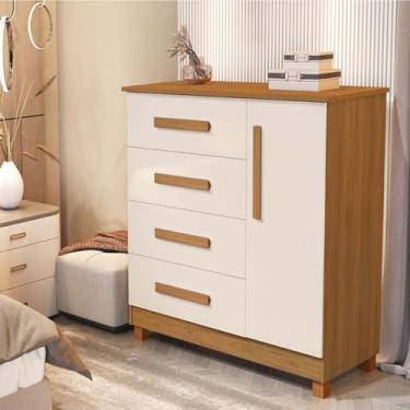 Imagem de Cômoda Grécia Elegante E Moderna Com Gaveta Em Mdf (NATURE/OFF WHITE) (Nature Off/White)