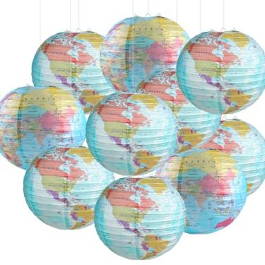 Imagem de Mototo 10 Peças De Lanternas De Papel De Mapa-Múndi, Globos De Papel De 10 Polegadas, Lanternas De Mapa, Decoração De Lanterna De Sala De Aula, Mapa De Viagem, Lanterna De Papel Pendurada Para Casa,