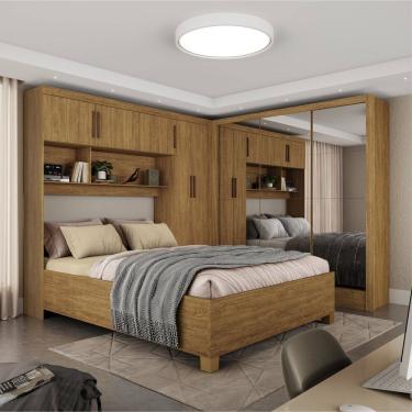 Imagem de Guarda-roupa Casal Modulado 5 Portas com Cama Santiago 3 Portas Premium 5 Gaveta com Espelho Cinamomo