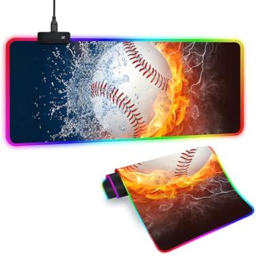 Imagem de Sbarklo Tapete de mouse para jogos XL RGB com 14 modos de luz - Mouse pad Gamer iluminado, 80 x 30 cm, antiderrapante, estilo beisebol, LED, grande, para gamer, acessórios de jogos para mesa, à prova