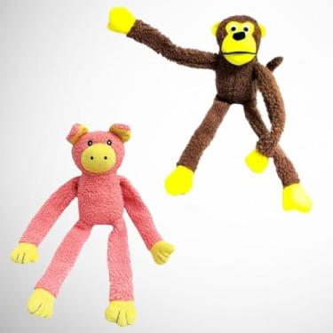 Imagem de KIT PORCO + MACACO GRANDES DE PELÚCIA Brinquedo Mordedor Interativo com Apito Som para Cachorro Pet