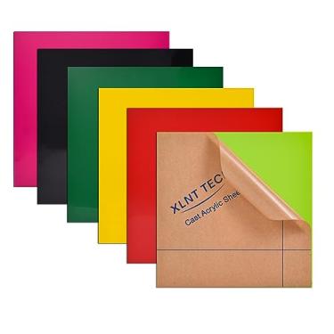 Imagem de XLNT TECH Folha De Plástico Opaco (Não Transparente) De Acrílico Fundido Com 6 Peças E 6 Cores De 8 X 8 Polegadas (0,118 De Espessura) Para Máquina De Corte A Laser De Diodo.