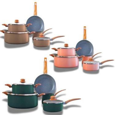 Imagem de Conjunto 5 Panelas Fogão  Indução Alças SoftTouch  Frigideira Tampa Vi