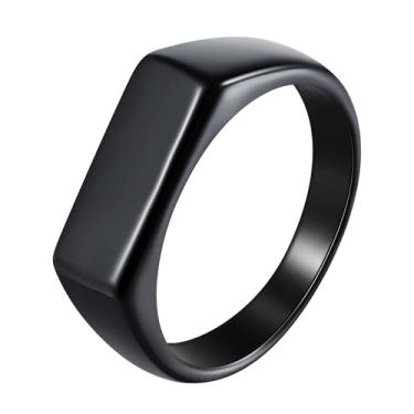Imagem de Udolfly Anel masculino de aço inoxidável com sinete para homens e mulheres, prata/preto/dourado, anel de dedo quadrado, presente para pai e marido, 9, Metal, Sem pedra preciosa