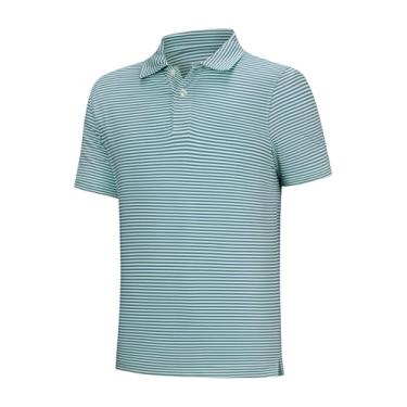 Imagem de Willit Camisas polo de golfe para meninos, manga curta, listradas, desempenho juvenil, camisas atléticas, polos de secagem rápida, listras verdes sálvia 2T