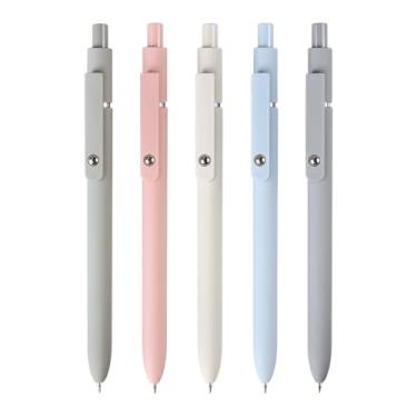 Imagem de GSHLLO 5 canetas de gel de ponta fina de 0,5 mm, canetas coloridas e lisas, canetas esferográficas retráteis, canetas esferográficas estéticas, de secagem rápida, canetas esferográficas para escola