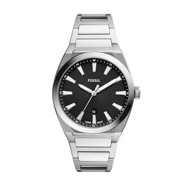 Imagem de Fossil Relógio social masculino Everett de aço inoxidável de quartzo, Prata/preto, Relógio de quartzo